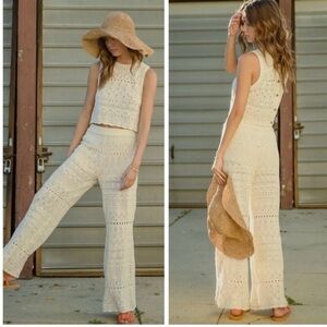 House of Harlow Cream Crochet Pants Set small